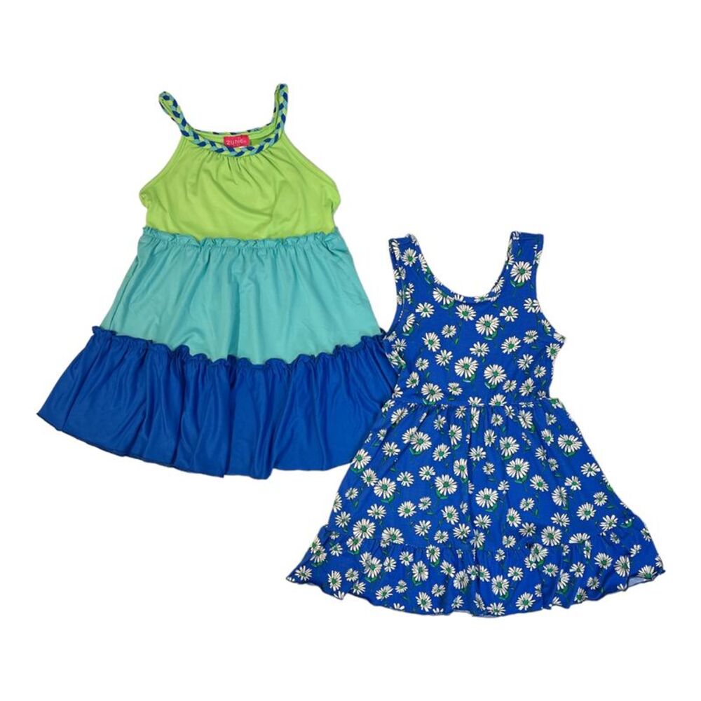 Zunie Girl Girl's 2-Pack Easy Pullover Sleeveless Soft Knit Dresses - Royal/Blue